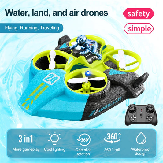 V24 Four-axis RC Aircraft Three-in-one Sea Land and Air RC Boat 360-degree Tumbling Remote Control Educational Toys with Two Batteries