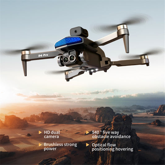 DLRC D6 PRO Dual Camera Brushless Motor Aerial Drone 5-way Obstacle Avoidance RC Quadcopter (Optical Flow Positioning+ESC+3 Batteries)