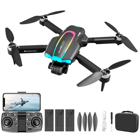 XT105 480P Foldable Quadcopter Helicopter Toy Brushless LED RC Drone with 3 Batteries