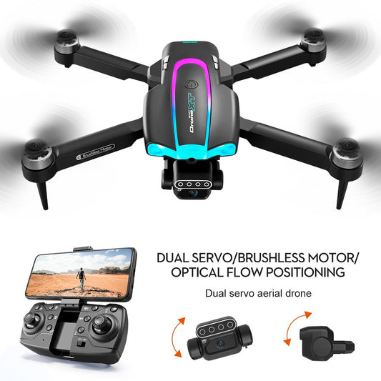XT105 Foldable RC Drone LED 480P Brushless Quadcopter with 2 Batteries for Adult Beginners and Kids