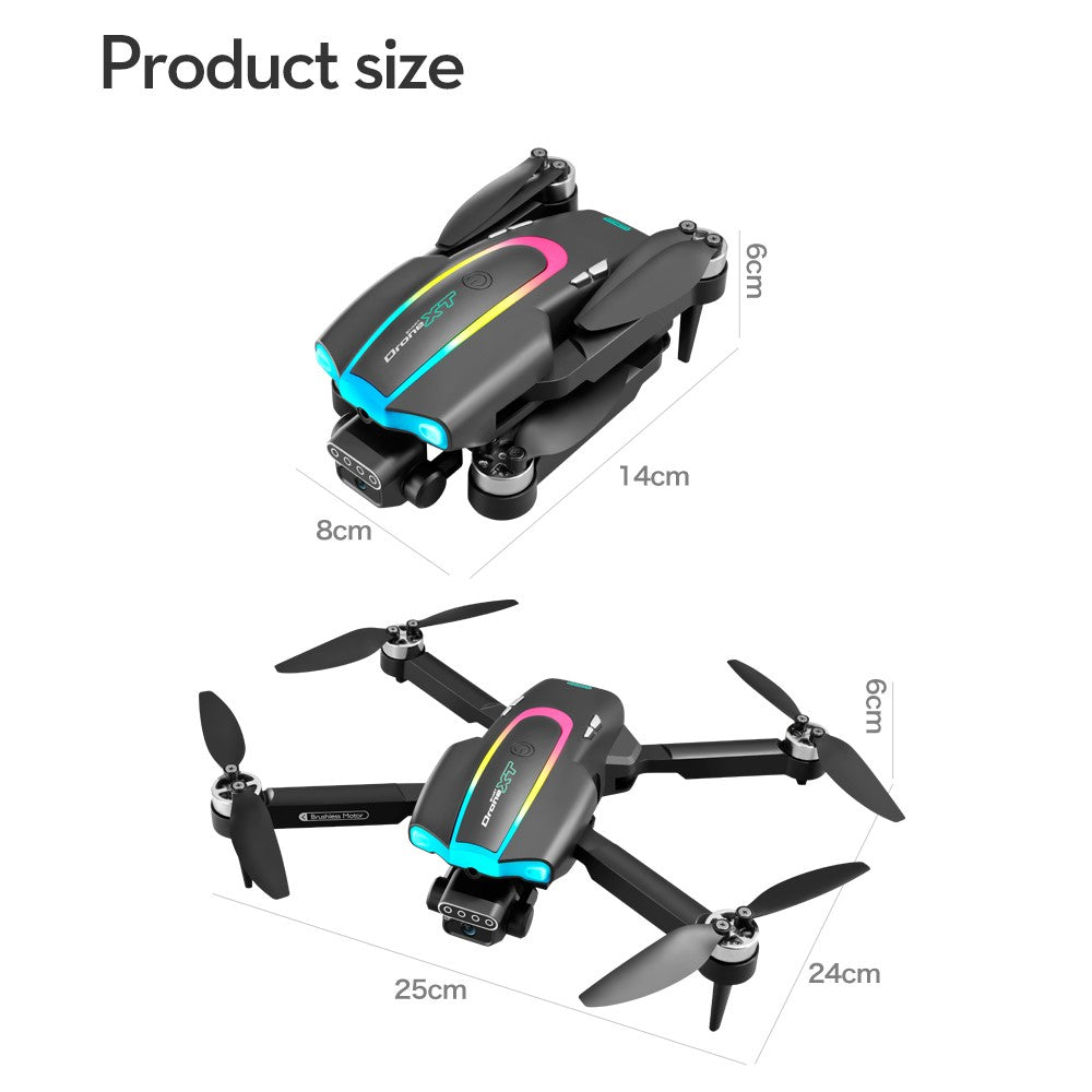 XT105 Foldable RC Drone LED 480P Brushless Quadcopter with 2 Batteries for Adult Beginners and Kids