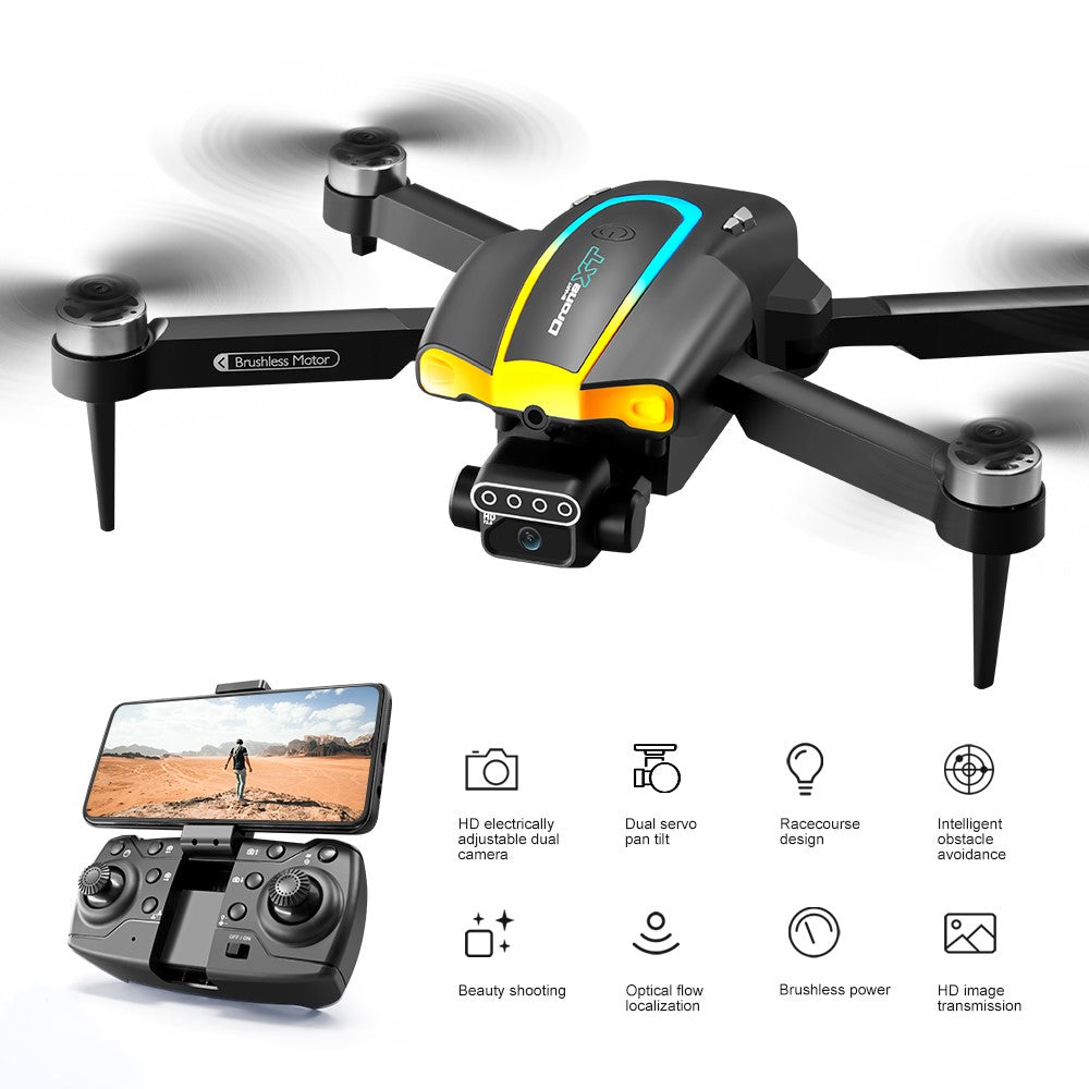 XT105 Foldable RC Drone LED 480P Brushless Quadcopter with 2 Batteries for Adult Beginners and Kids
