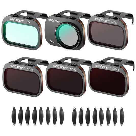 K&F CONCEPT SKU.1905 6Pcs Filter Set for DJI Mavic Mini / Mavic Mini 2 / Mini SE ND8 / 16 / 32 / CPL / UV Filters with 16Pcs Drone Propeller