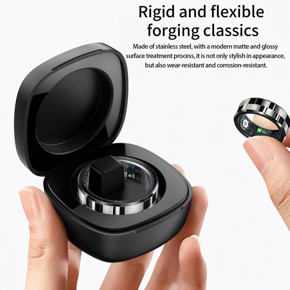 R9 Multifunctional Stainless Steel Smart Ring Heart Rate Blood Oxygen Sleep Monitoring Ring with Charging Case
