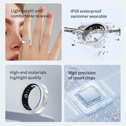 V8 Rhinestone Decor Sleep Heart Rate Health Monitoring Smart Ring with Charging Case