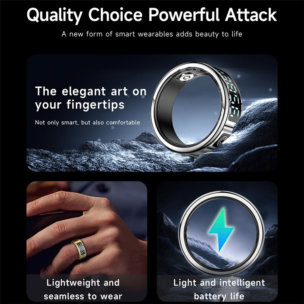 SR08 Digital Display Smart Ring Sleep Tracker Blood Oxygen Heart Rate Monitor Ring with Charging Case