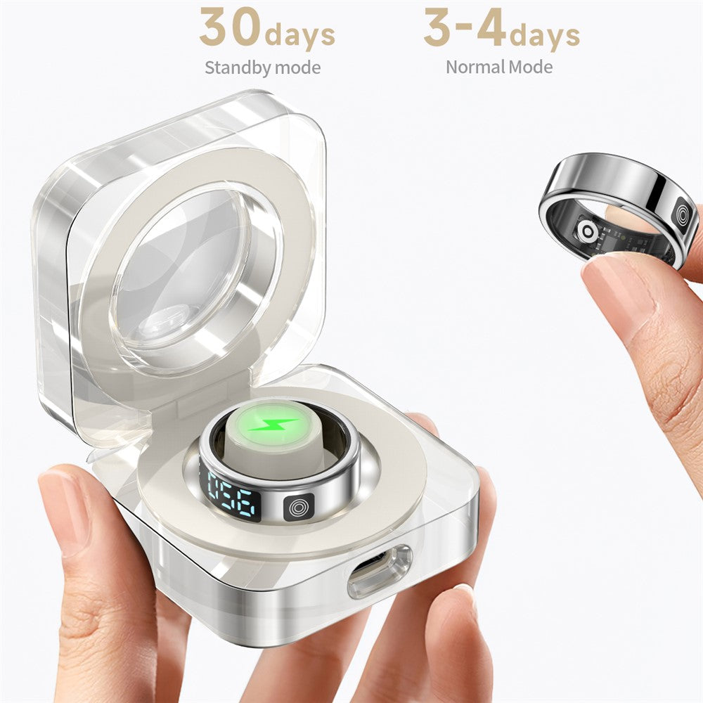 SR08 Digital Display Smart Ring Sleep Tracker Blood Oxygen Heart Rate Monitor Ring with Charging Case