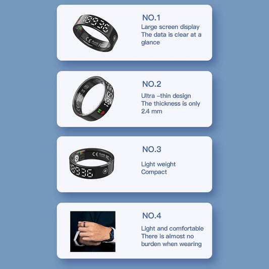 TK9 Digital Display Smart Ring Heart Rate Blood Pressure Sleep Monitor Waterproof Gesture Control Finger Ring