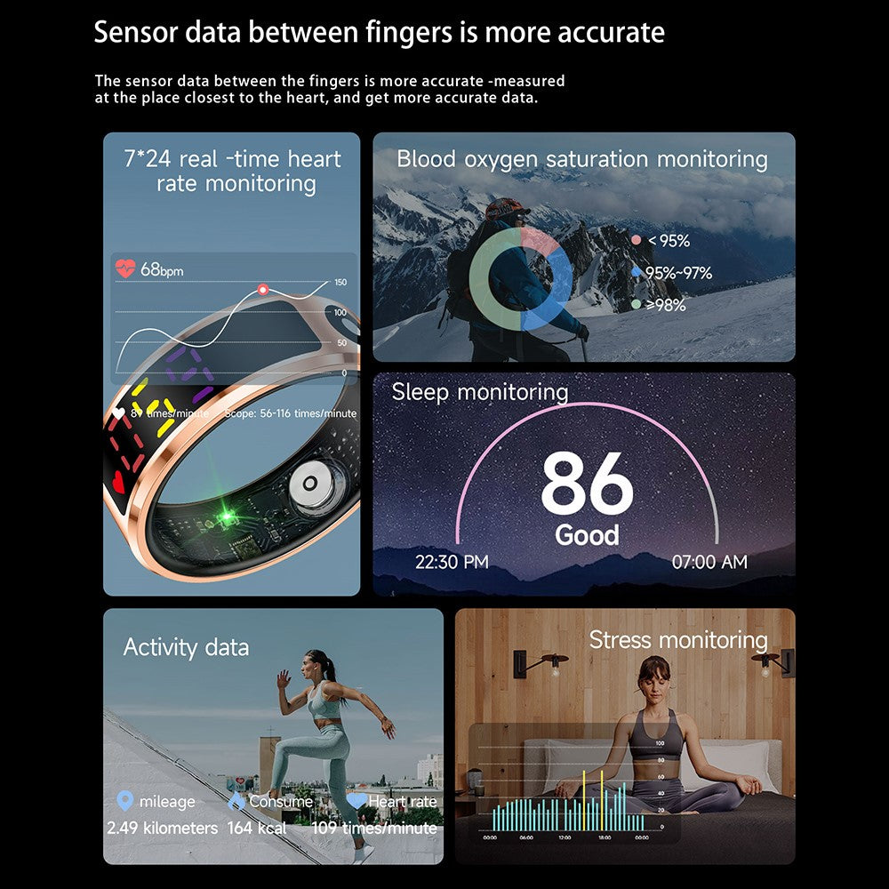 R12 5ATM Waterproof Digital Display Smart Ring Sleep Tracker Blood Oxygen Heart Rate Monitor with Charging Case