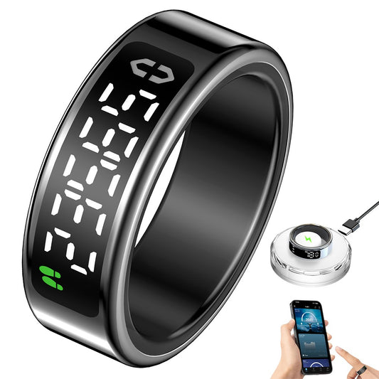 SY01 Digital Display Smart Ring Sleep Blood Oxygen Heart Rate Monitor Ring with Charging Case