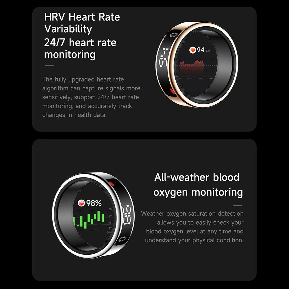 SY01 Digital Display Smart Ring Sleep Blood Oxygen Heart Rate Monitor Ring with Charging Case