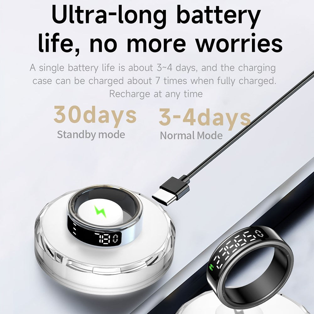 SY01 Digital Display Smart Ring Sleep Blood Oxygen Heart Rate Monitor Ring with Charging Case