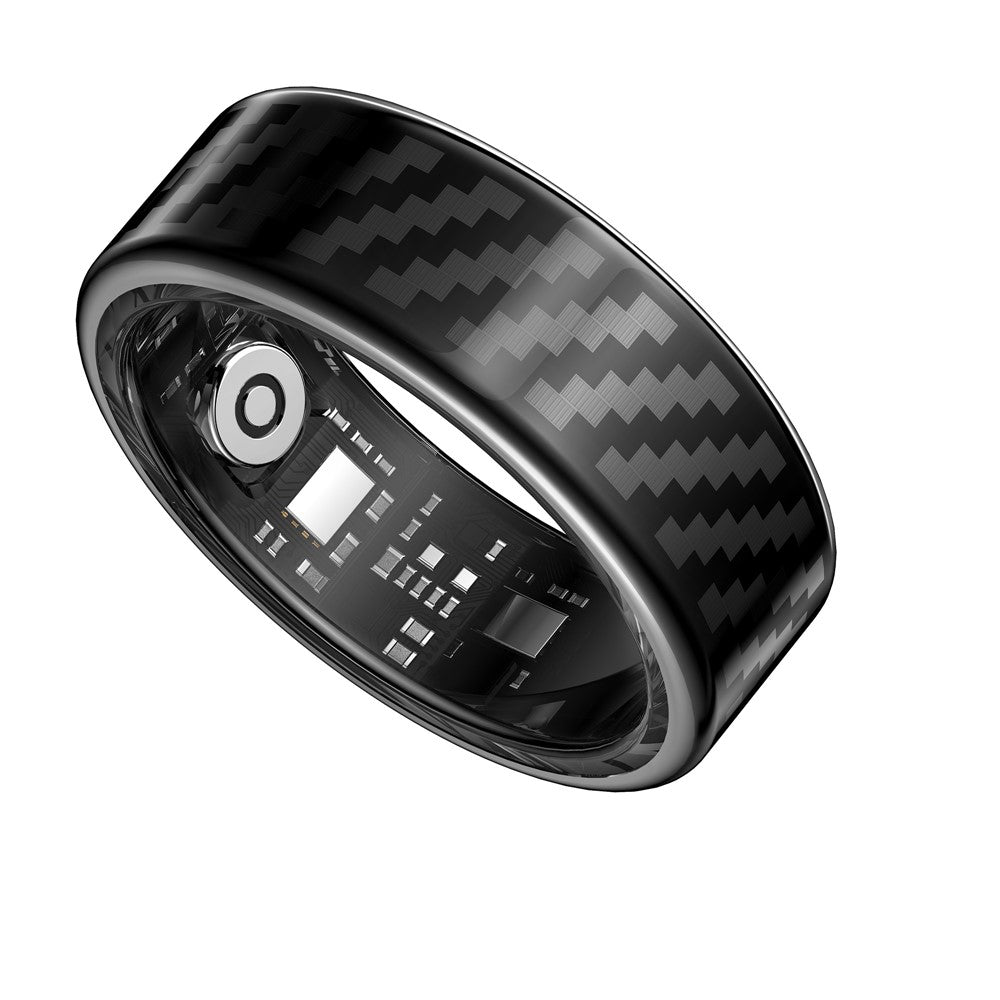 SY02 Carbon Fiber Pattern Smart Ring Multifunction Sleep Tracker Blood Oxygen Heart Rate Monitor, with Charging Case
