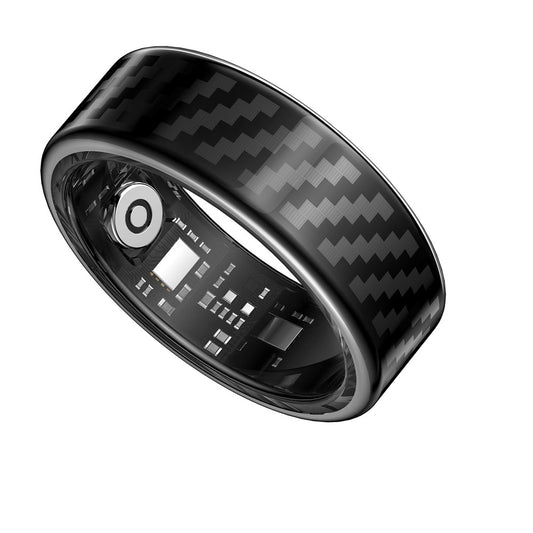 SY02 Carbon Fiber Pattern Smart Ring Multifunction Sleep Tracker Blood Oxygen Heart Rate Monitor, with Charging Case