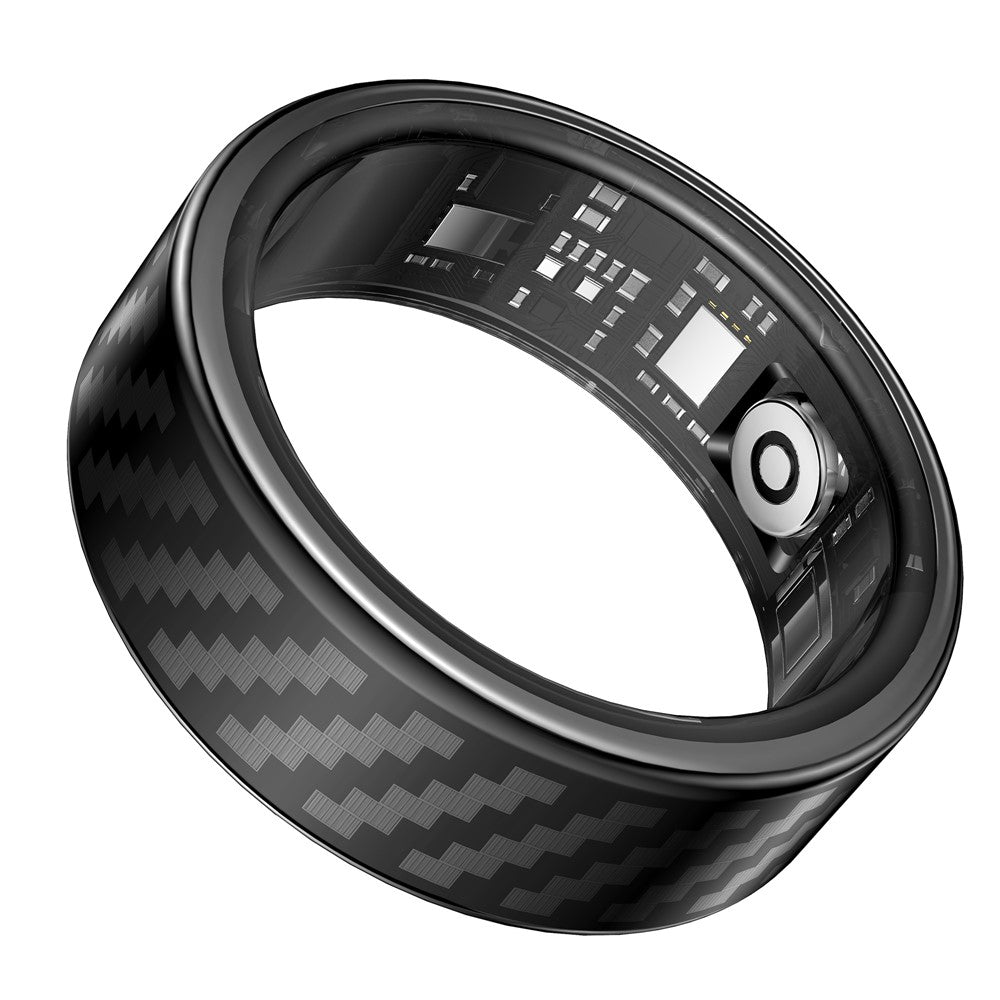 SY02 Carbon Fiber Pattern Smart Ring Multifunction Sleep Tracker Blood Oxygen Heart Rate Monitor, with Charging Case
