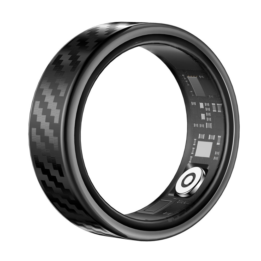SY02 Carbon Fiber Pattern Smart Ring Multifunction Sleep Tracker Blood Oxygen Heart Rate Monitor, with Charging Case