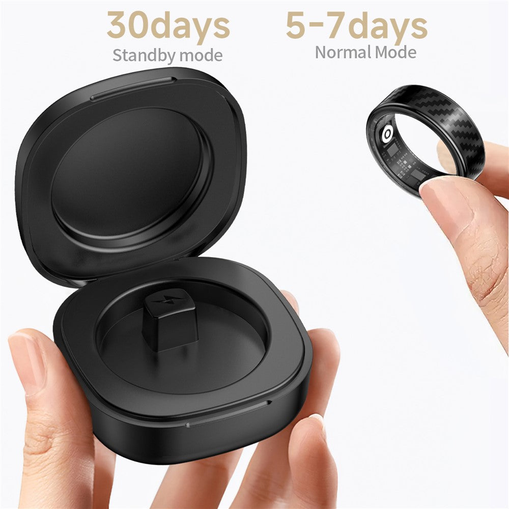 SY02 Carbon Fiber Pattern Smart Ring Multifunction Sleep Tracker Blood Oxygen Heart Rate Monitor, with Charging Case