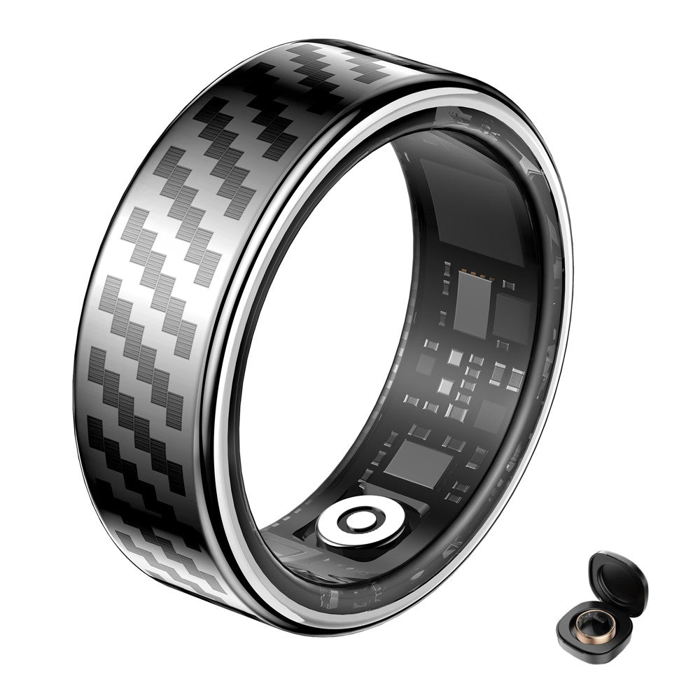 SY02 Carbon Fiber Pattern Smart Ring Multifunction Sleep Tracker Blood Oxygen Heart Rate Monitor, with Charging Case