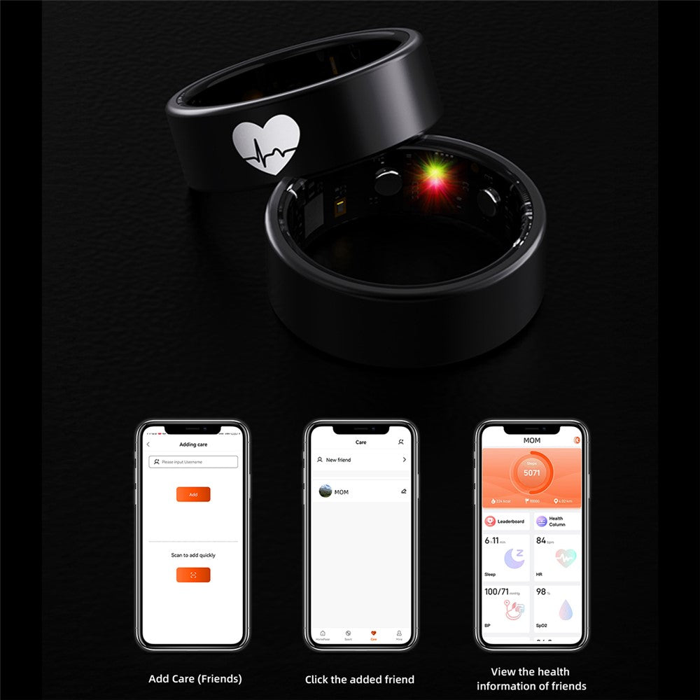 R30 Heart Pattern Smart Ring Waterproof ECG Heart Rate Blood Oxygen Blood Pressure Sleep Tracker, with Charging Case
