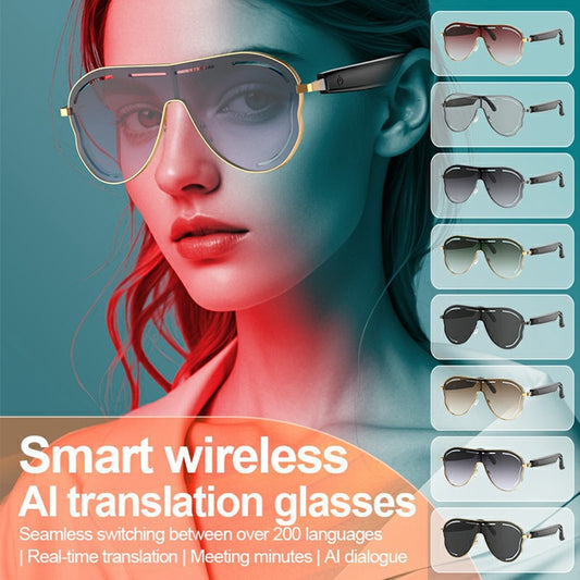 A17 Stainless Steel Large Frame Smart Glasses AI Translation Bluetooth-compatible Audio Sunglasses