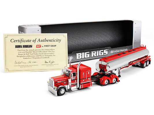 Peterbilt 389X with 63‚Äù Flat Top Sleeper and Heil Fuel Tank Trailer "Wayne Transports" Red with Black Stripes "Big Rigs Series II #1" 1/64 Diecast Model by DCP/First Gear