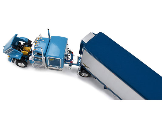 Kenworth W900A with 60" Flat Top Sleeper and 40' Vintage Refrigerated Trailer "Crippled Cowboy" Blue 1/64 Diecast Model by DCP/First Gear
