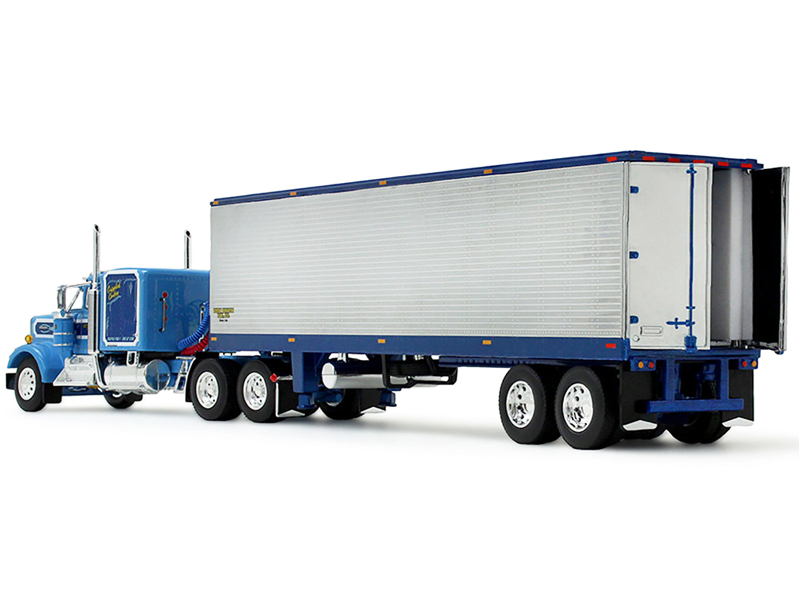 Kenworth W900A with 60" Flat Top Sleeper and 40' Vintage Refrigerated Trailer "Crippled Cowboy" Blue 1/64 Diecast Model by DCP/First Gear