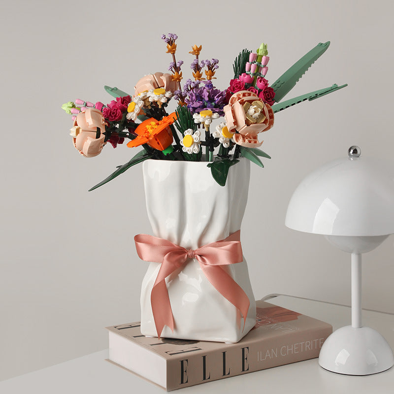 White Ceramic Vase Art Ornaments Living Room Flower Arrangement Decoration