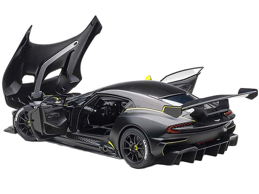Aston Martin Vulcan Matt Black with Lime Green Stripes 1/18 Model Car by Autoart