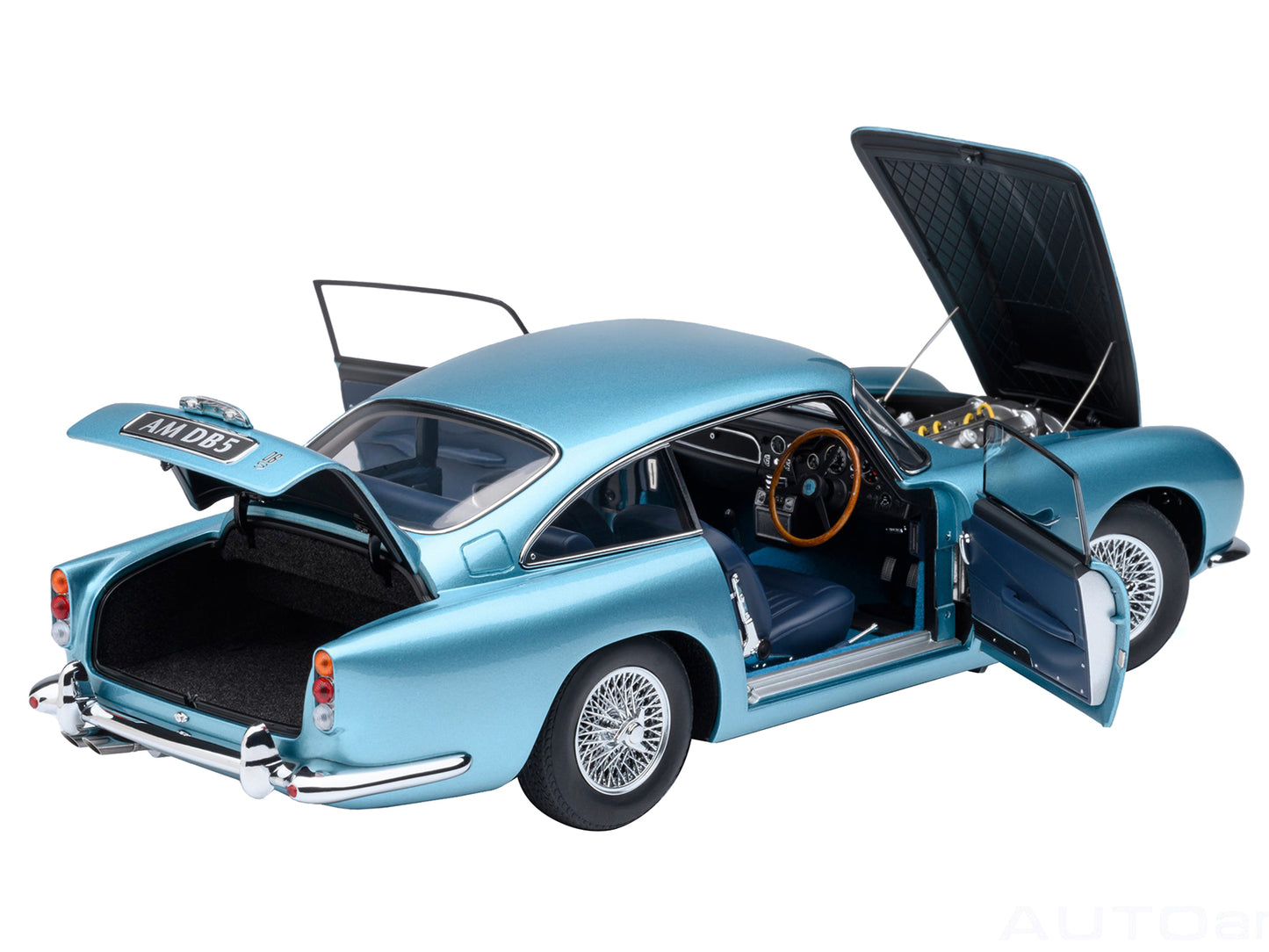 Aston Martin DB5 RHD (Right Hand Drive) Caribbean Pearl Blue Metallic 1/18 Model Car by Autoart