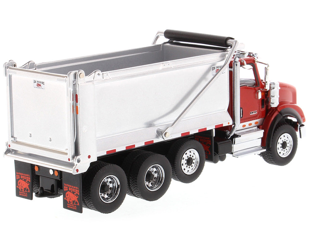 International HX620 Tandem Axle with Pusher Axle OX Stampede Dump Truck Red and Chrome "Transport Series" 1/50 Diecast Model by Diecast Masters