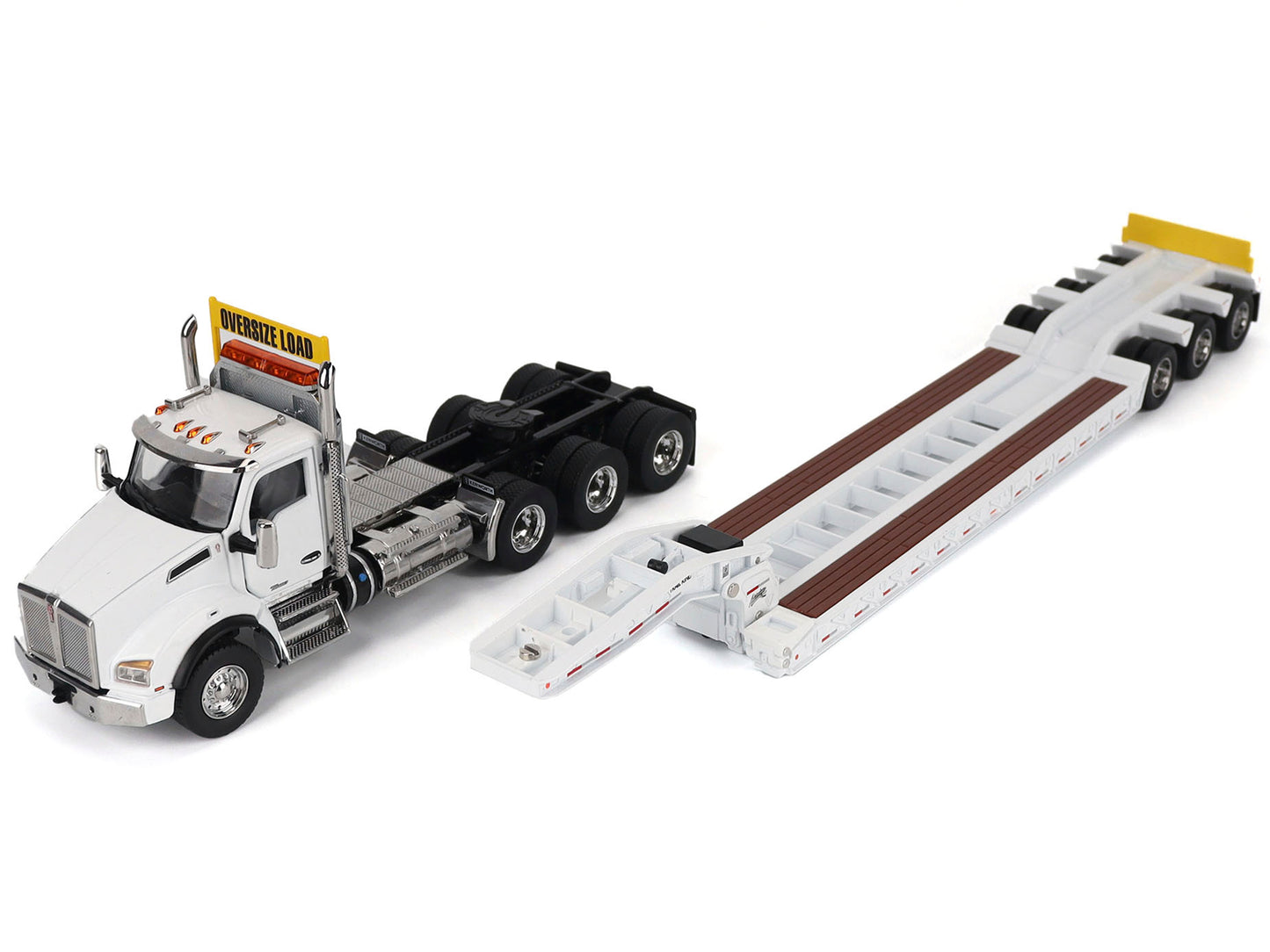 Kenworth T880 SBFA Tridem Truck with Trail King HDG Lowboy Trailer White "Transport Series" 1/50 Diecast Model by Diecast Masters