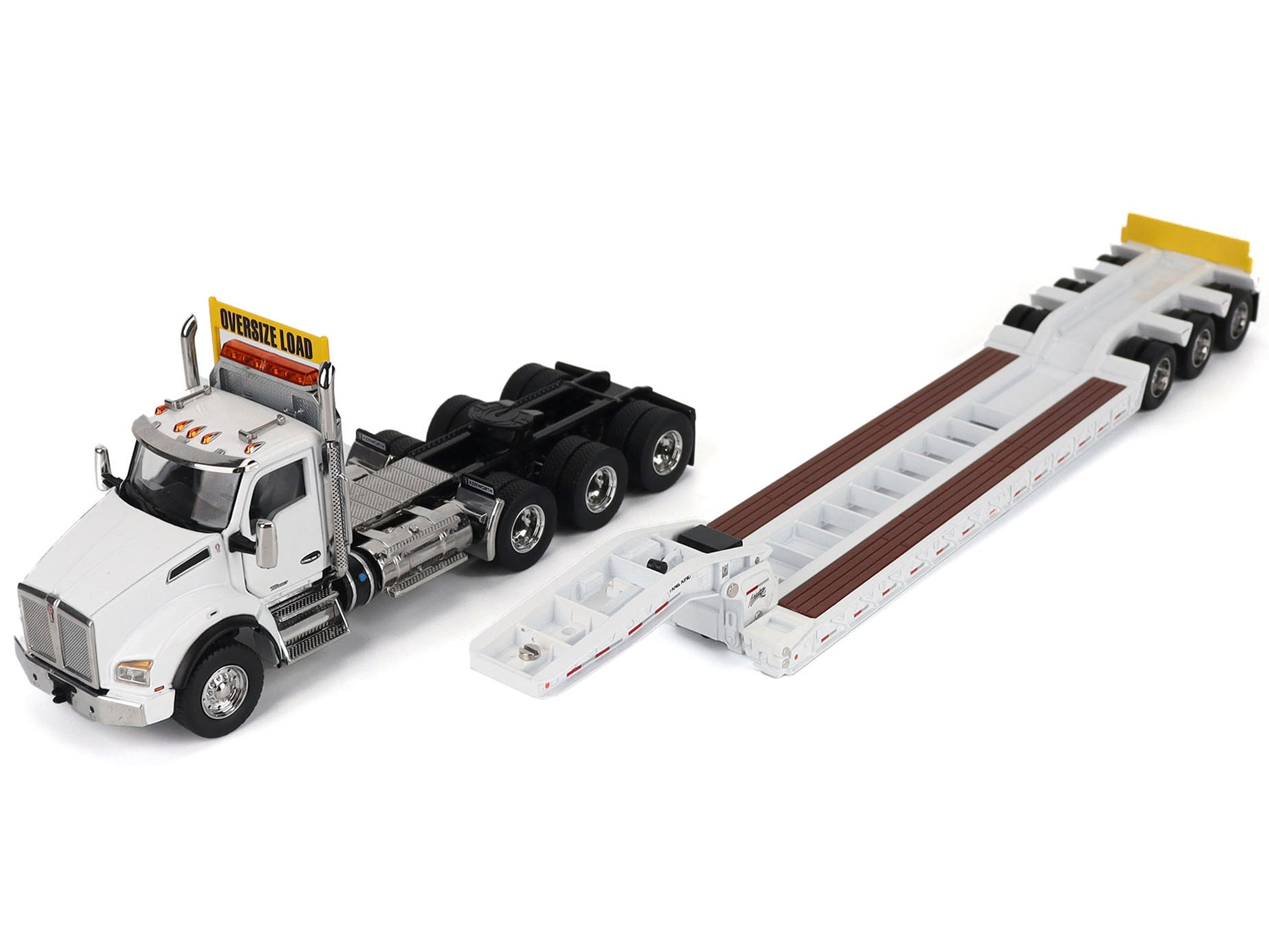 Kenworth T880 SBFA Tridem Truck with Trail King HDG Lowboy Trailer White "Transport Series" 1/50 Diecast Model by Diecast Masters