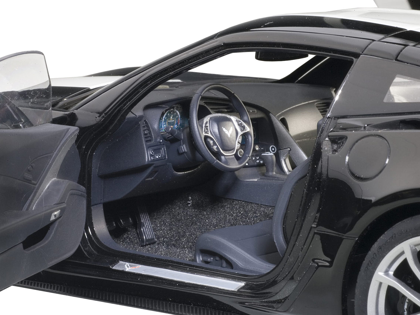 2017 Chevrolet Corvette C7 Grand Sport Black with White Stripe and Yellow Fender Hash Marks 1/18 Model Car by Autoart 