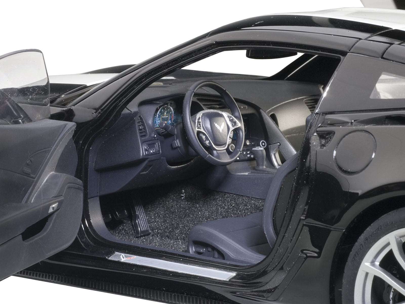 2017 Chevrolet Corvette C7 Grand Sport Black with White Stripe and Yellow Fender Hash Marks 1/18 Model Car by Autoart 