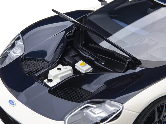Ford GT Heritage Edition Prototype Wimbledon White with Antimatter Blue Hood and Stripe 1/18 Model Car by Autoart
