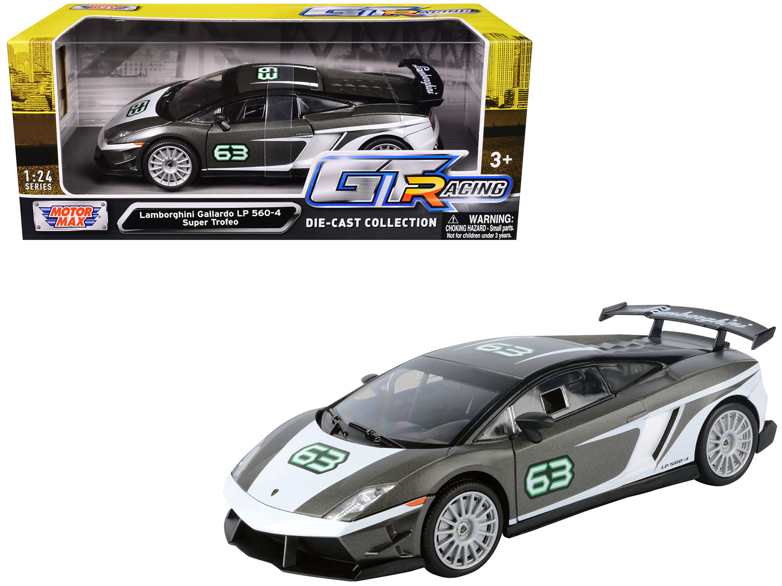 Lamborghini Gallardo LP 560-4 Super Trofeo #63 Gray Metallic and White "GT Racing" Series 1/24 Diecast Model Car by Motormax