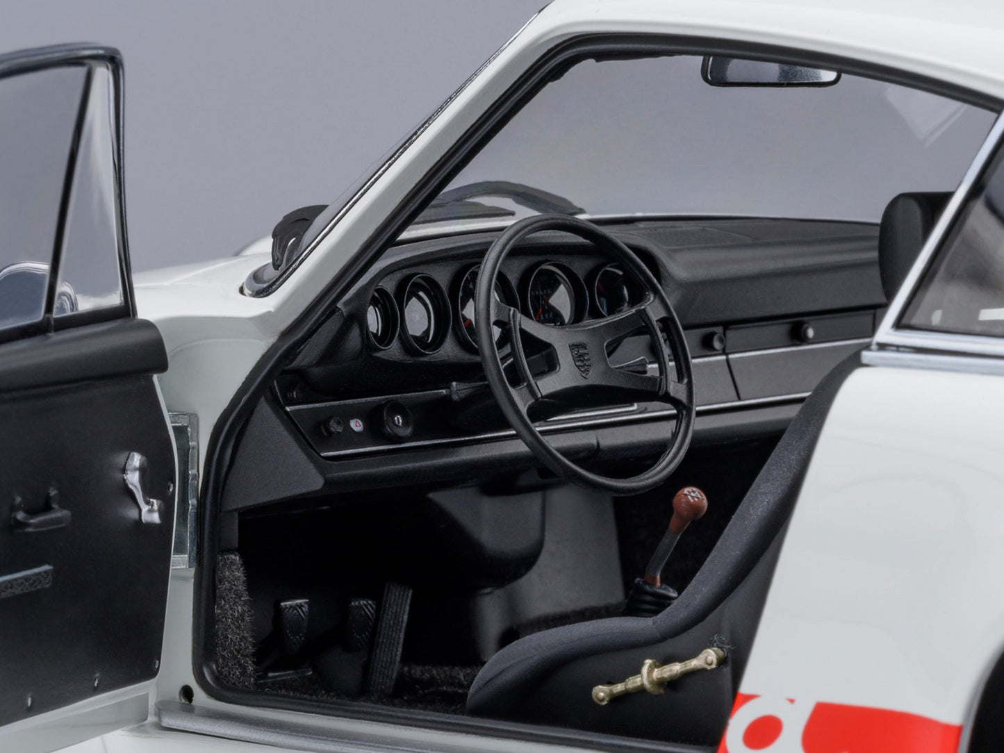 Porsche 911 Carrera 2.7 RS "The Circuit Wolf" White with Red Stripes and Wheels with Hood Graphics 1/18 Model Car by Autoart