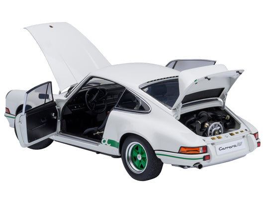 Porsche 911 Carrera 2.7 RS Grand Prix White with Green Stripes and Wheels 1/18 Model Car by Autoart