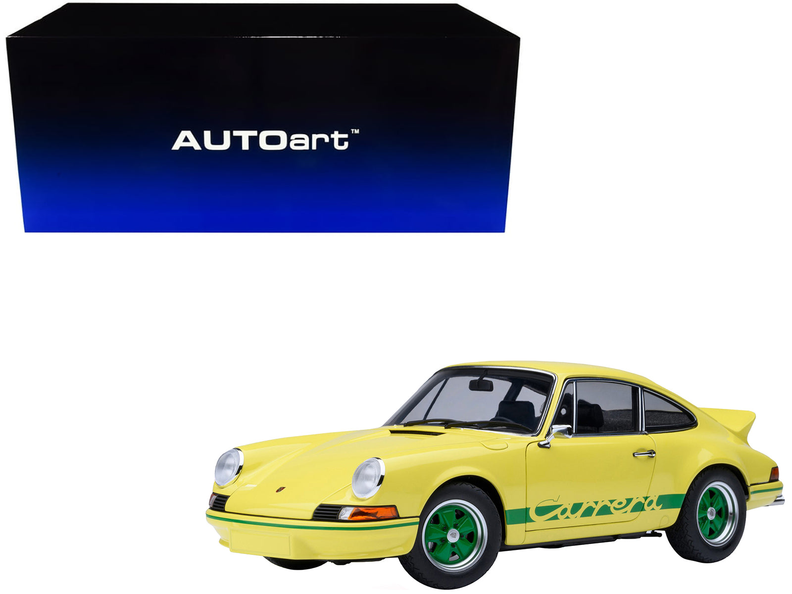 Porsche 911 Carrera 2.7 RS Light Yellow with Green Stripes and Wheels 1/18 Model Car by Autoart