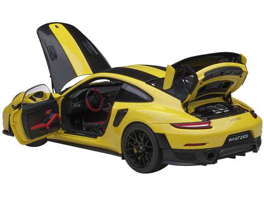 Porsche 911 (991.2) GT2 RS Weissach Package Racing Yellow with Carbon Stripes 1/18 Model Car by Autoart 