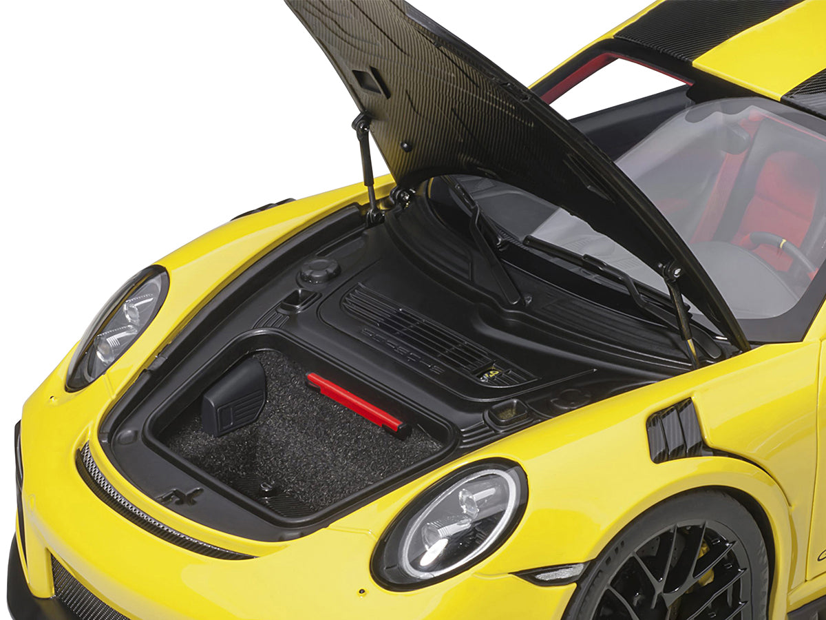 Porsche 911 (991.2) GT2 RS Weissach Package Racing Yellow with Carbon Stripes 1/18 Model Car by Autoart 