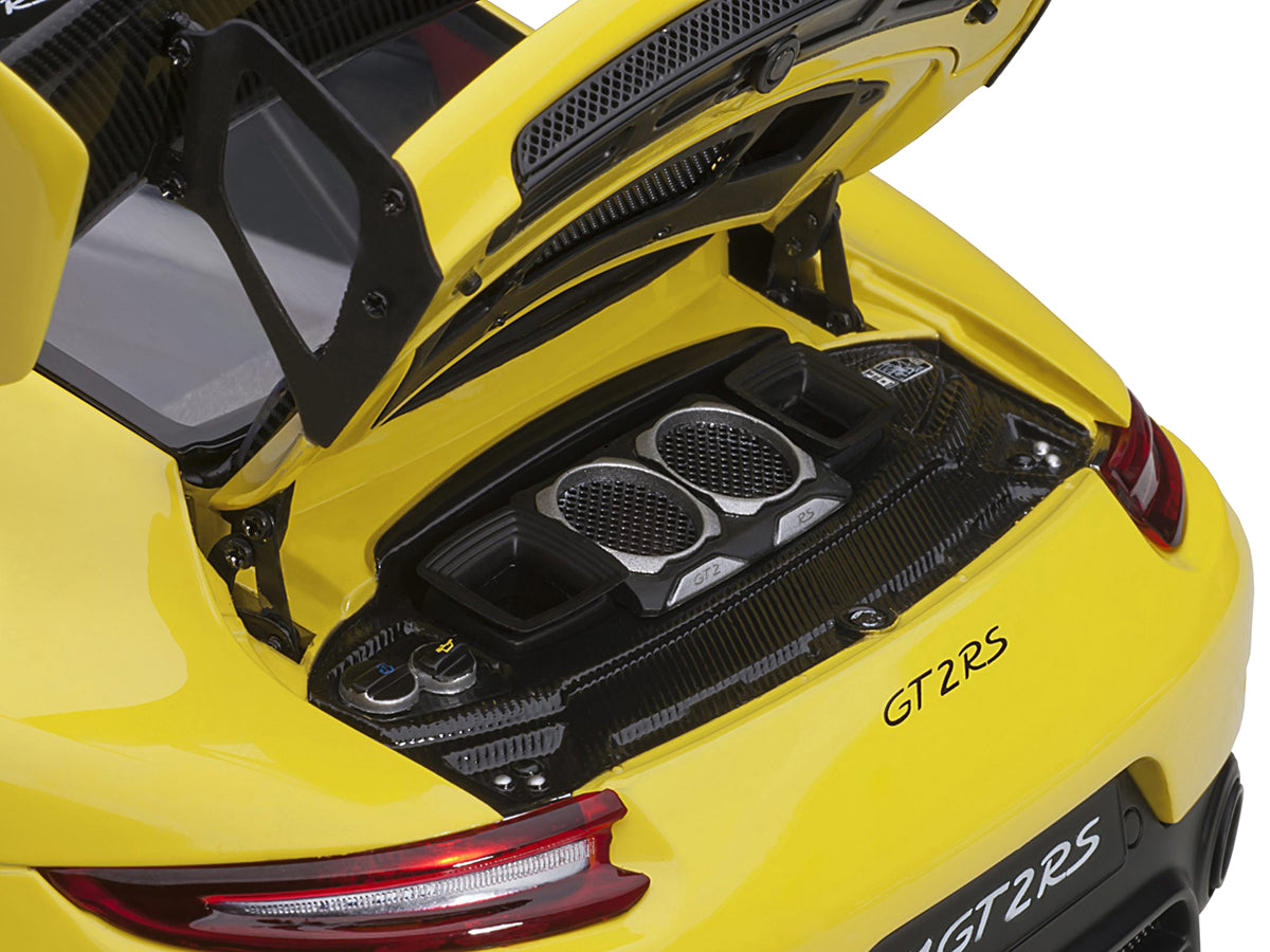 Porsche 911 (991.2) GT2 RS Weissach Package Racing Yellow with Carbon Stripes 1/18 Model Car by Autoart 