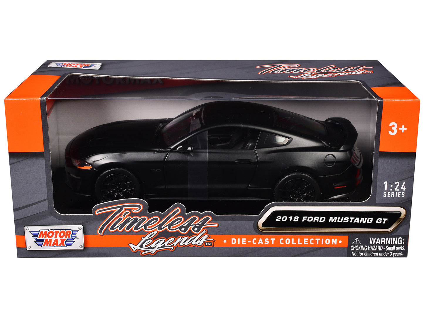 2018 Ford Mustang GT 5.0 Matt Black with Black Wheels 1/24 Diecast Model Car by Motormax