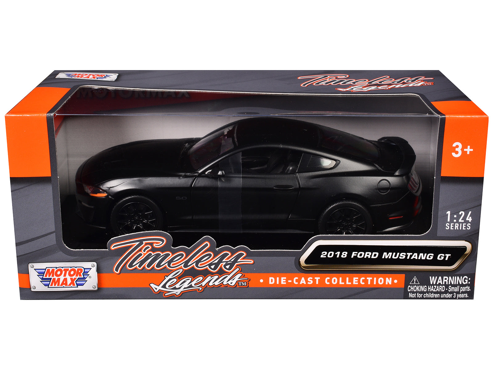 2018 Ford Mustang GT 5.0 Matt Black with Black Wheels 1/24 Diecast Model Car by Motormax