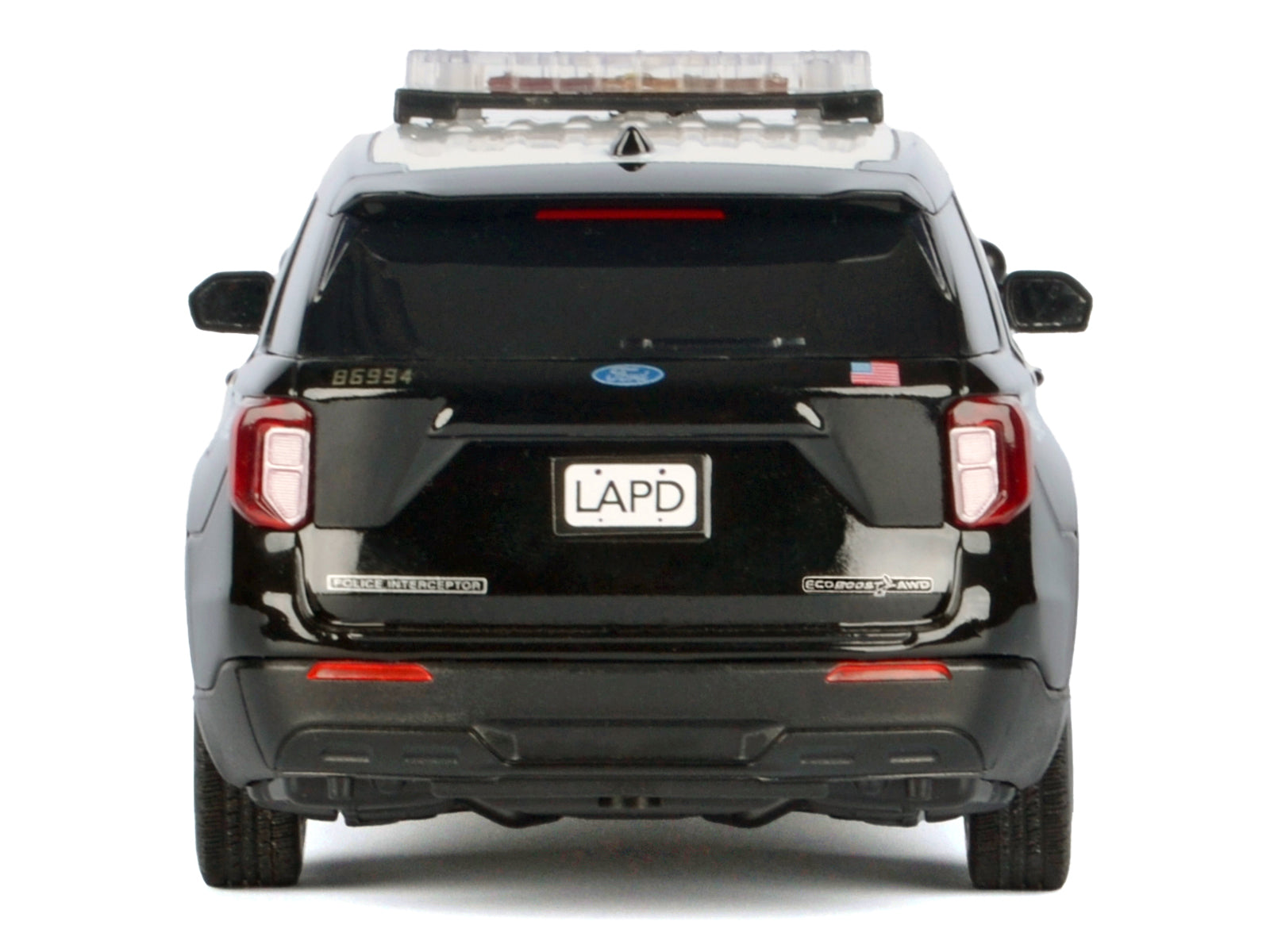 2022 Ford Police Interceptor Utility Black and White "Los Angeles Police Department (LAPD)" with Flashing Light Bar and Front and Rear Lights and Sounds 1/24 Diecast Model Car by Motormax