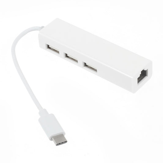 USB 3.1 Type C to 3-Port USB 2.0 Hub with Gigabyte Ethernet Adapter for Apple New MacBook 12-inch