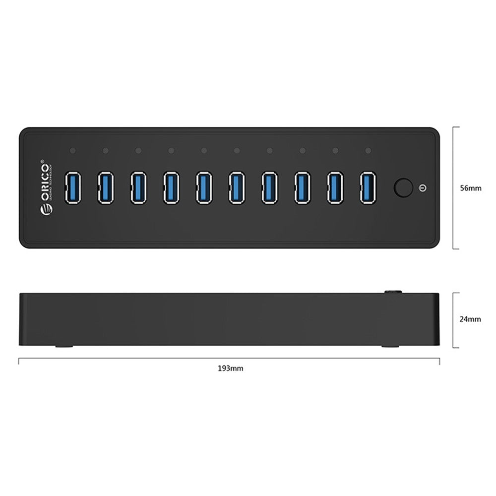 ORICO P10-U3 10 Ports Super Speed 5Gbps ABS USB3.0 Hub with 12V/3A Power Adapter