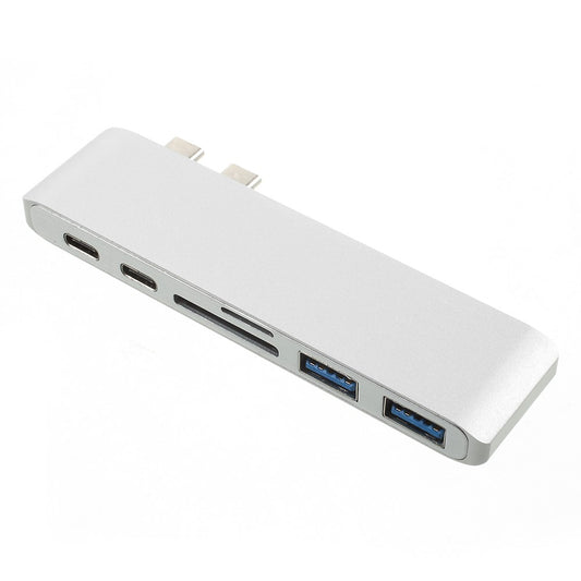 6 in 1 Dual Type-C Hub Adapter SD/TF Card Reader with 2 PD Fast Charging Ports 2 USB 3.0 Ports for MacBook Pro 13" & 15" 2016/2017