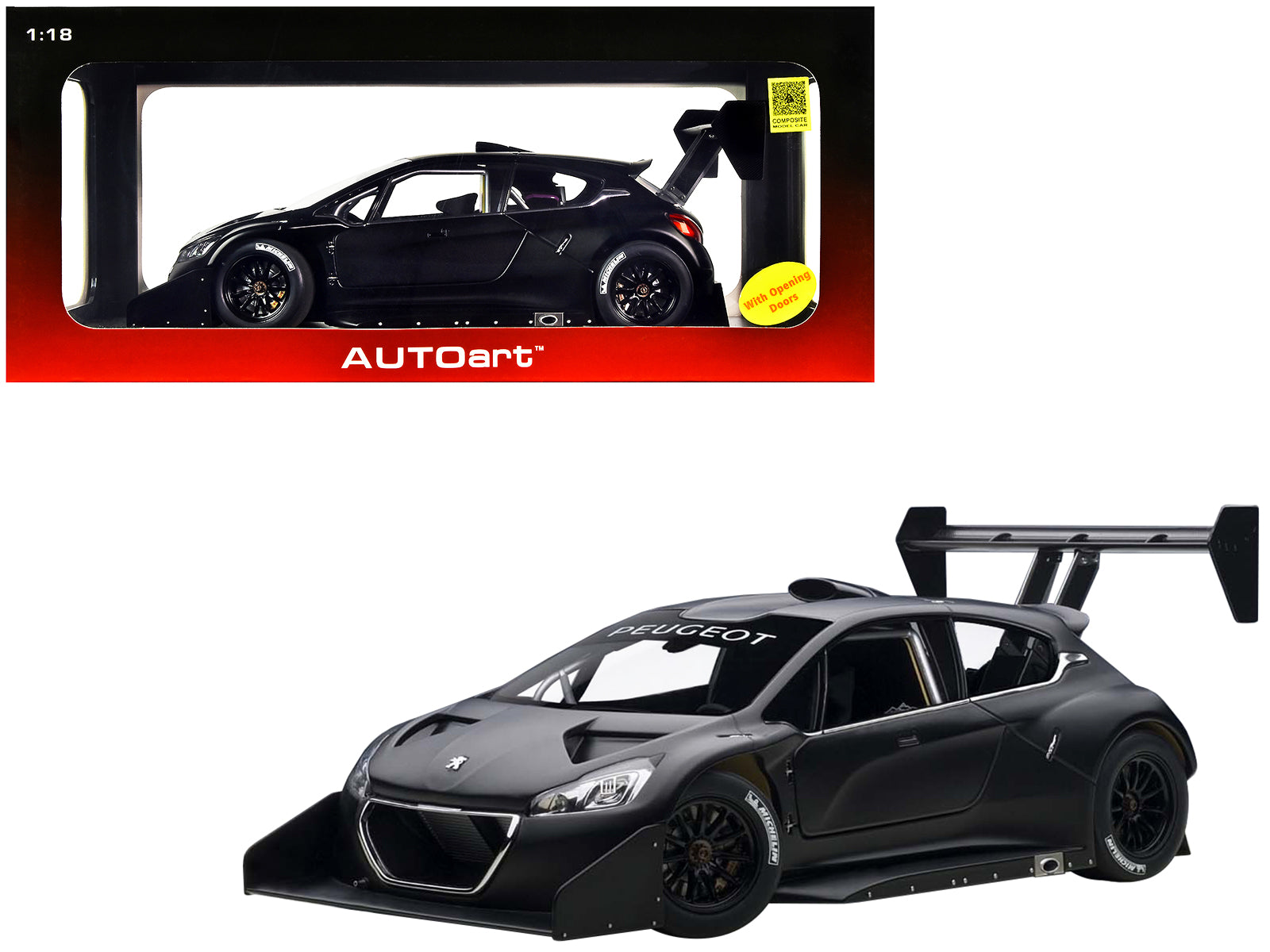  2013 Peugeot 208 T16 Pikes Peak Race Car Plain Black Version 1/18 Model Car by Autoart